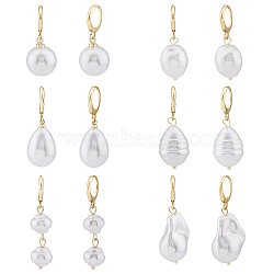 6 Pair 6 Style Natural Pearl Dangle Leverback Earrings, Golden Brass Jewelry for Women, Golden, 33.5~43mm, 1 Pair/style(EJEW-AN0003-56)