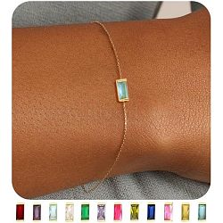 December Birthstone Brass Pave Cubic Zirconia Rectangle Link Bracelets, Cable Chain Bracelets for Women, Azure, 6-3/4 inch(17cm)(WG17BBA-11)