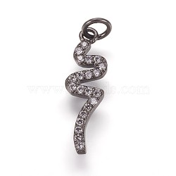 Brass Micro Pave Cubic Zirconia Pendants, Twist, Gunmetal, 20.5x6x2mm, Hole: 3mm(ZIRC-K070-34B)