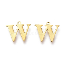 PVD Vacuum Plating  304 Stainless Steel Charms, Laser Cut, Alphabet, Golden, Letter.W, 12x14x0.8mm, Hole: 1mm(STAS-H112-W-G)