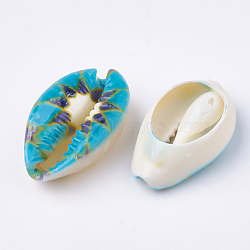 Printed Cowrie Shell Beads, No Hole/Undrilled, Colorful, 20~25x14~16x5~7mm(SHEL-S274-27G)