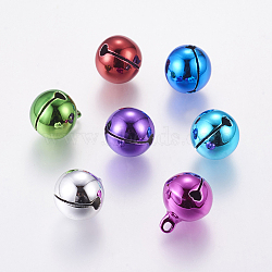 Brass Bell Pendants, Christmas Bauble, Round, Mixed Color, Size: about 14mm in diameter, 18mm long, hole: 2mm(IFIN-Q058-M)