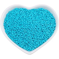 Ornaland Glass Seed Beads, Grade A, Baking Varnish, Opaque Colours, Round, Medium Turquoise, 2x1.5mm, Hole: 0.7mm, about 11200pcs/bag(SEED-OL0001-04-06)