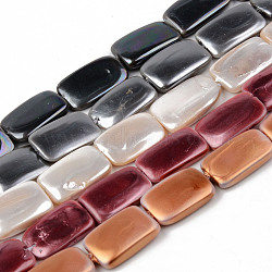 Electroplate Natural Freshwater Shell Beads Strands, Rectangle, Mixed Color, 15~16x10x3mm, Hole: 1mm, about 26pcs/strand, 16.14 inch(41cm)(SHEL-R049-027)