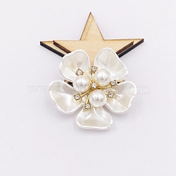 Alloy Decorate Use for DIY the Bag or Hair accessories, with ABS Beads & Rhinestone, Cadmium Free & Lead Free, Flower. Light Gold, White, 36mm(PALLOY-TAC0011-62LG-RS)