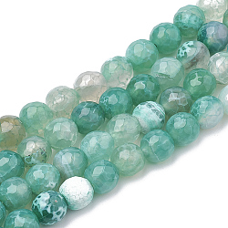 Natural Fire Crackle Agate Beads Strands, Dyed, Faceted, Round, Light Sea Green, 7~8mm, Hole: 1mm, about 46~48pcs/strand, 14.17 inch~15.15 inch(X-G-S335-01A)