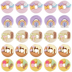 50Pcs 5 Styles Opaque Resin Imitation Food Cabochons, Donut, Mixed Color, 22~24x22~24x8~9.5mm, 10pcs/style(RESI-SC0002-94)