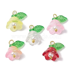 Mixed Color Glass Pearl & Acrylic Charms, Lily Flower, Golden, 14x13x10mm, Hole: 2mm(PALLOY-JF02567-02)
