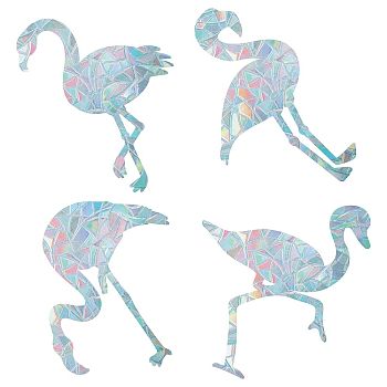 Waterproof PVC Colored Laser Stained Window Film Adhesive Stickers, Electrostatic Window Stickers, Flamingo Pattern, 12x9~11.6cm, 4 sheets/style, 4 style, 16 sheets/set
