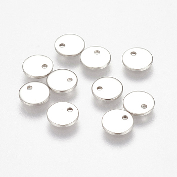 304 Stainless Steel Stamping Blank Tag Charms, Flat Round, Stainless Steel Color, 7x1mm, Hole: 1mm