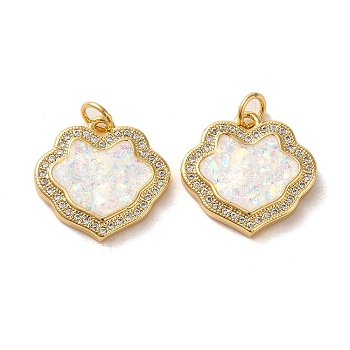 Brass Micro Pave Cubic Zirconia with Synthetic Opal Pendants, with Jump Ring, Real 18K Gold Plated, 17.5x18x3.5mm