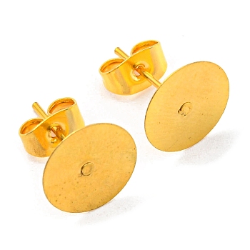 Iron Stud Earring Findings, Flat Round Earring Pads with Butterfly Earring Back, Golden, 10mm, 100pcs/bag