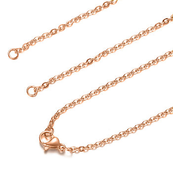 304 Stainless Steel Cable Chain Necklace Making, with Lobster Claw Clasps, Rose Gold, 18.5 inch~18.8 inch(47~47.8cm), 1.5mm, Hole: 2.5mm