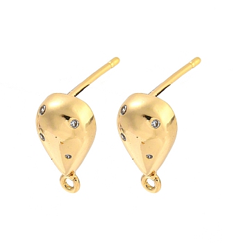 Brass Micro Pave Cubic Zirconia Stud Earring Finding, Teardrop, Light Gold, 12.5x6.5mm, Hole: 1mm, Pin: 12x0.8mm