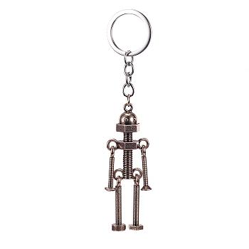 Alloy Keychain, with Iron Key Ring, Robot, Antique Silver, 130mm