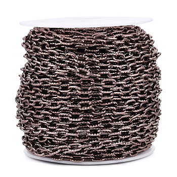 Aluminium Textured Cable Chains, Unwelded, with Spool, Red Copper, 9x5x1.3mm, about 98.43 Feet(30m)/Roll