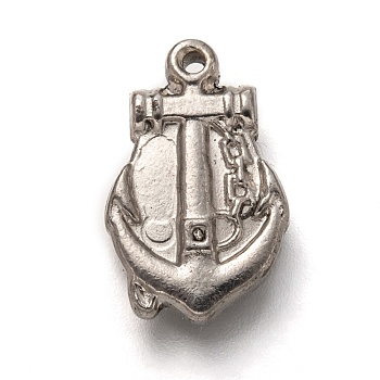 304 Stainless Steel Pendants, Anchor, Stainless Steel Color, 16.5x10.5x3mm, Hole: 1mm