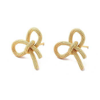 Rack Plating Brass Bowknot Stud Earrings for Women, Lead Free & Cadmium Free, Real 18K Gold Plated, 20x22.5mm, Pin: 0.8mm
