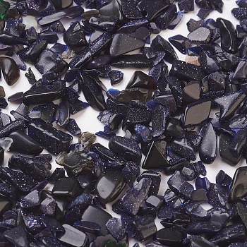 Synthetic Blue Goldstone & Black Obsidian Beads, No Hole/Undrilled, Chip, 2~6x1.5~4.5x0.5~2mm, about 15620pcs/500g