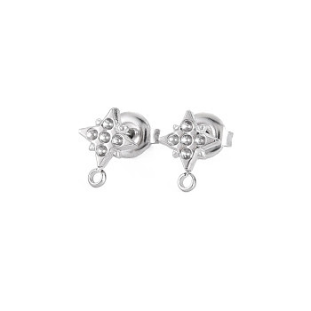 304 Stainless Steel Stud Earring Setting Findings for Rhinestone, with Ear Nuts and Loop, Star, Stainless Steel Color, 10x8mm, Hole: 1.4mm, Pin: 0.7mm, Fit For 1.2mm Rhinestone