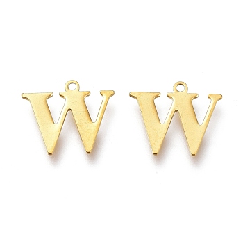 Vacuum Plating  304 Stainless Steel Charms, Laser Cut, Alphabet, Golden, Letter.W, 12x14x0.8mm, Hole: 1mm