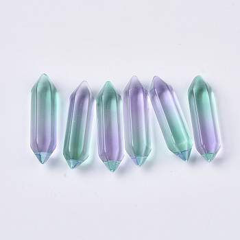 Two Tone Glass Double Terminated Point Beads, No Hole/Undrilled, Bullet, Colorful, 30~32x8~9x8mm