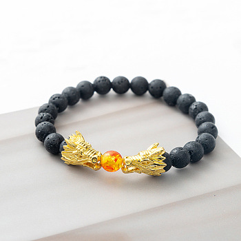 Natural Lava Rock Stretch Bracelet with Dragon Clasps