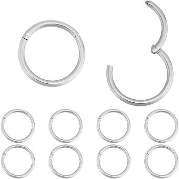 10Pcs 316L Stainless Steel Sleeper Earrings, Hoop Earrings, Hypoallergenic Earrings, Ring, for Women and Men, Stainless Steel Color, 12.5x1.2mm