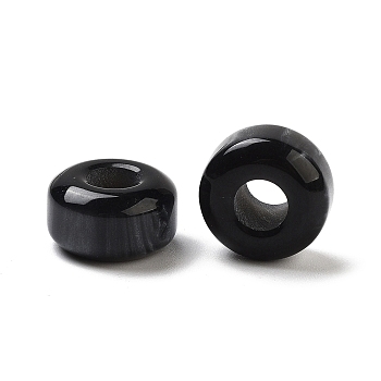 Resin European Beads, Large Hole Column Beads, Black, 12.5x7mm, Hole: 5mm