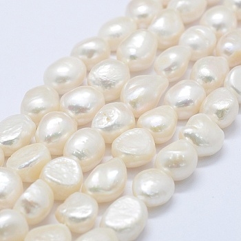 Natural Cultured Freshwater Pearl Beads Strands, Potato, Floral White, 10~15x9.5~11x6.5~10mm, Hole: 0.2mm, about 32pcs/strand, 14.1 inch