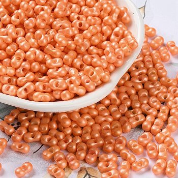 Glass Seed Beads, Opaque Colours Luster, Peanut, Dark Orange, 5~6x2.5~3x3~3.5mm, Hole: 1~1.2mm, about 5000pcs/pound