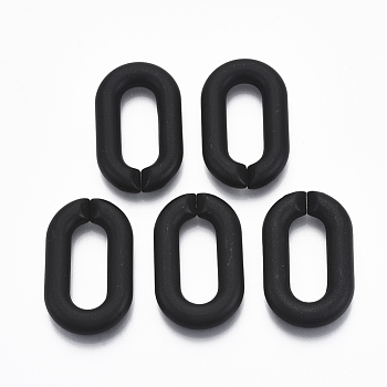 Spray Painted CCB Plastic Linking Rings, Quick Link Connectors, For Jewelry Cable Chains Making, Oval, Black, 39x24x7mm, Inner Diameter: 10x25mm