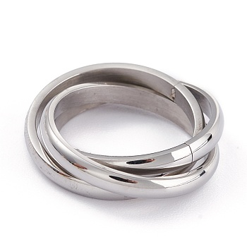 Unisex 304 Stainless Steel Finger Rings, Criss Cross Rings, Stainless Steel Color, Size 7, 2.8~7mm, Inner Diameter: 17.2mm