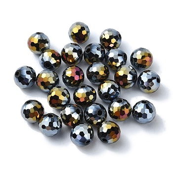 AB Color Plated Glass Beads, Faceted Round, Black, 8x7mm, Hole: 1.5mm