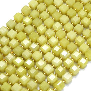 Natural Lemon Jade Beads Strands, with Seed Beads, Faceted Table Cut Cube, 8x8x8mm, Hole: 0.6mm, about 38pcs/strand, 15.35''(39cm)