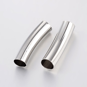 Curved Brass Tube Beads, Platinum, 30x8mm, Hole: 7mm