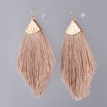 Polyester Tassel Dangle Earrings, with Brass Earring Hooks and Plastic Ear Nuts, Golden, BurlyWood, 114mm, Pin: 0.6mm