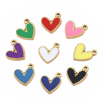 304 Stainless Steel Charms, with Enamel, Heart, Golden, Mixed Color, 12x10x1.5mm, Hole: 1.2mm