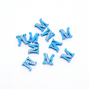 Rhinestone Slide Letter Charms, Alloy Intial Letter Beads, Spray Painted, Letter.M, M: 11.5x12x4.5mm, Hole: 1.5x8mm