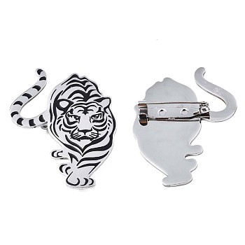 201 Stainless Steel Tiger Lapel Pin, Animal Badge for Backpack Clothes, Nickel Free & Lead Free, Stainless Steel Color, 52x37x7mm, Pin: 0.7mm