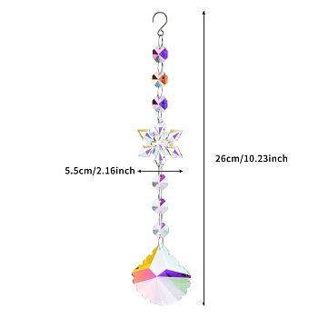 Snowflake Faceted Glass Suncatchers, Platinum Tone Metal Hanging Ornaments, Shell Shape, 260x55mm
