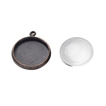 Pendant Making Sets, with Brass Pendant Cabochon Settings and Glass Cabochons, Flat Round, Nickel Free, Antique Bronze, Tray: 12mm, 17x14x2mm, Hole: 1.5mm, 11.5~12x4mm