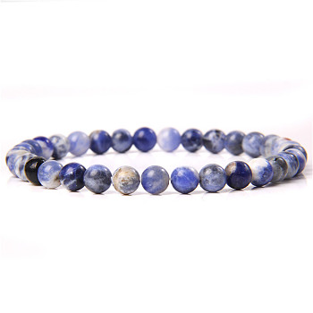 Natural Blue Spot Jasper Round Beaded Stretch Bracelet, 