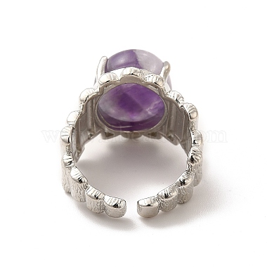 Natural Amethyst Oval Open Cuff Ring(RJEW-P082-03P-07)-4
