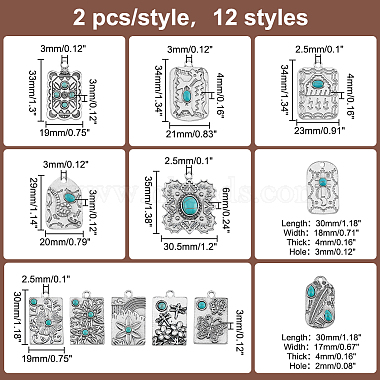 Elite 24Stk. 12 Stile synthetische türkise Anhänger(PALLOY-PH0002-20)-2