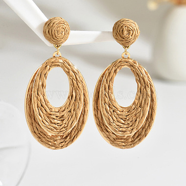 Oval Raffia Dangle Stud Earrings(FS-WG8712C-05)-1