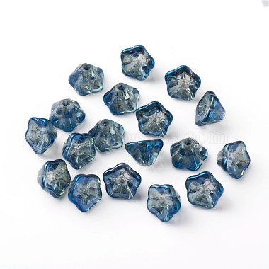 9mm PrussianBlue Flower Glass Beads