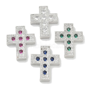 Platinum Mixed Color Cross Brass+Cubic Zirconia Pendants