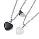 2Pcs 2 Style Natural Black Stone & Opalite Heart Pendant Necklaces Set(NJEW-JN04437)-1