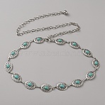 Zinc Alloy with Resin Synthetic Turquoise Oval Link Waist Belly Chains, Platinum, 585mm(AJEW-WH0063-569P)